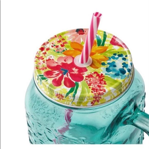 32 oz. - The Pioneer Woman Sunny Days glass MASON JARS with straws - set of 2 - Picture 3 of 6